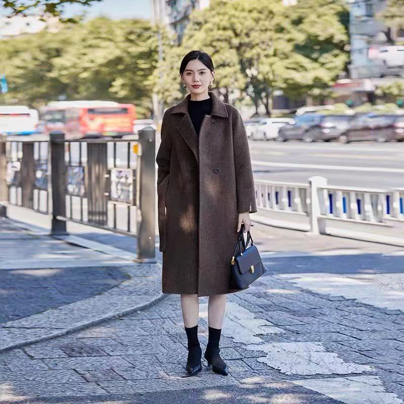 秋冬新款高级感牦牛绒双面呢大衣女加厚长款羊毛呢子外套8419