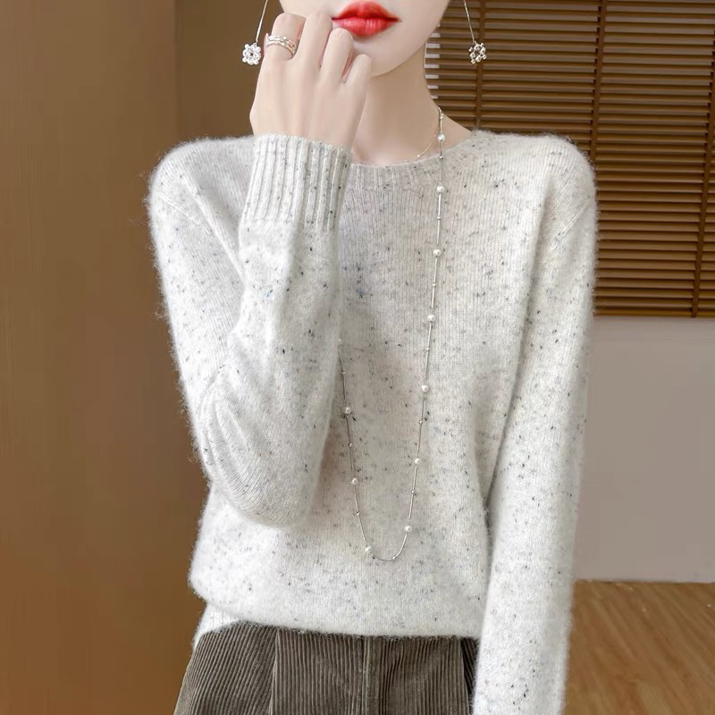 一线成衣秋冬新款纯羊毛圆领点子纱长袖羊毛衫宽松显瘦百搭（D329）