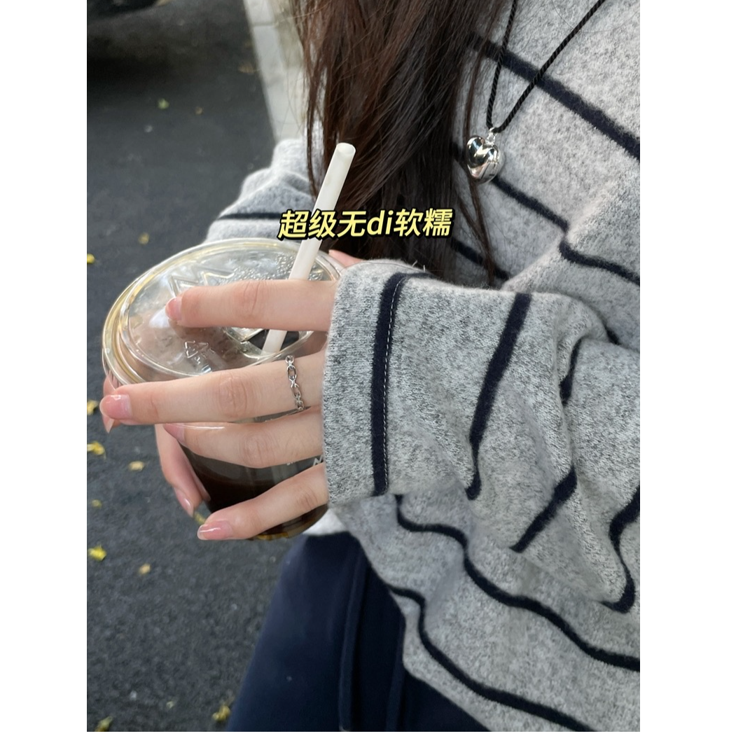 4588韩版刺绣小马仿羊绒条纹刺绣宽松慵懒软软糯糯手感休闲圆领