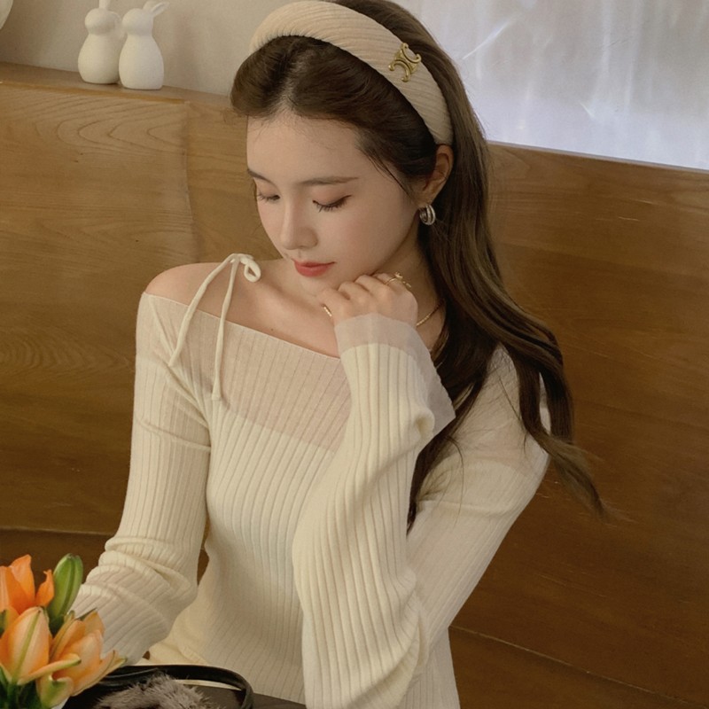 ASM ANNA◆月光白茶~肩带拼接感修身显瘦针织连衣裙AS4285