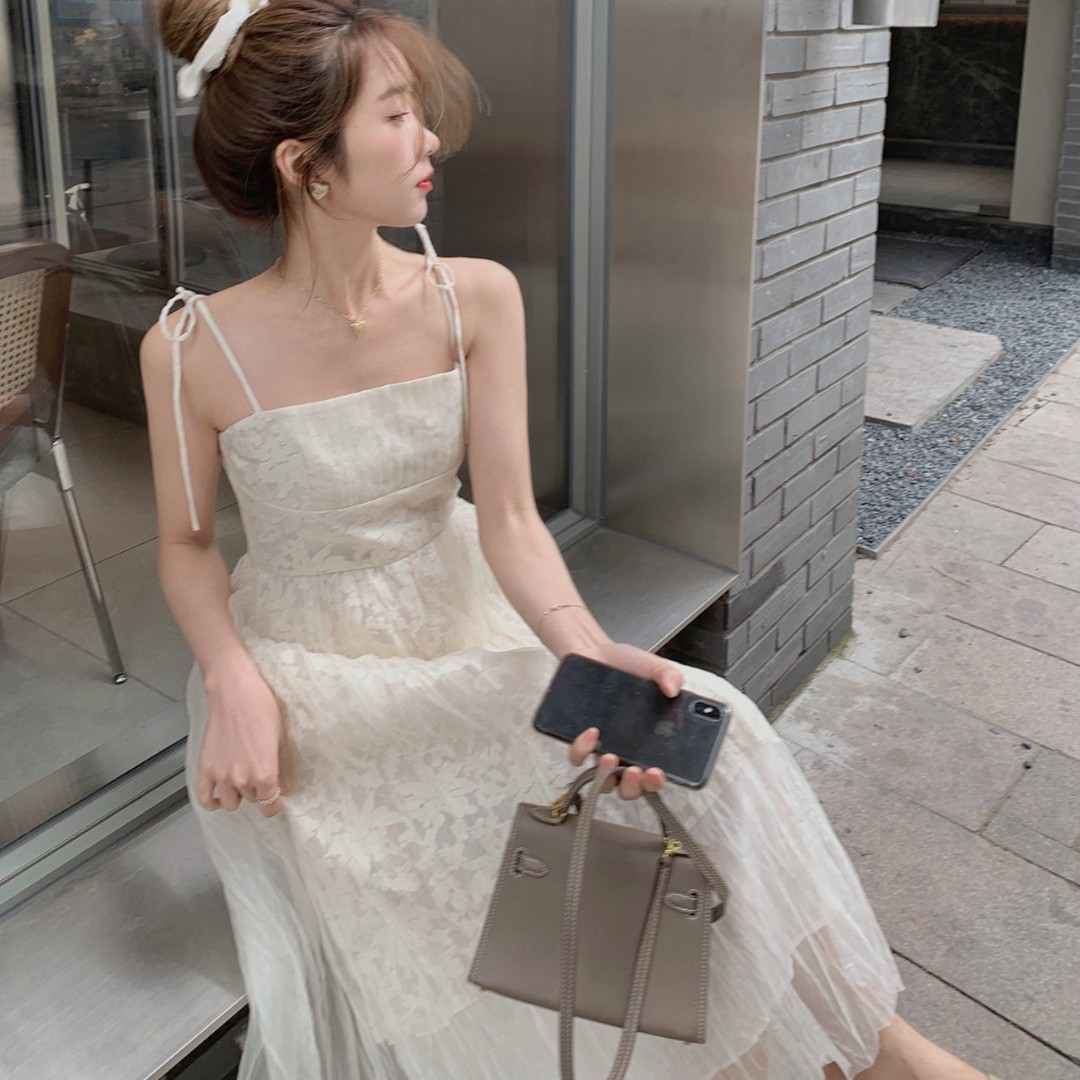 ASM ANNA◆今夏蕞美蕾丝裙~甜美气质飘带纱感吊带裙连衣裙A9761