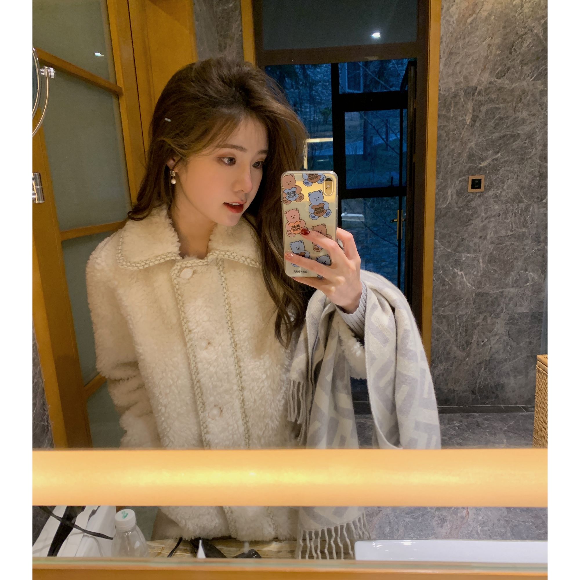 ASM ANNA◆ 冬城杜苏拉~暖糯长款花边装饰扣羊羔毛外套A7265