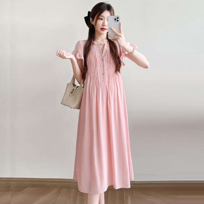 孕妇装2024夏装新款高级感甜美连衣裙宽松显瘦遮肚中长款连衣裙