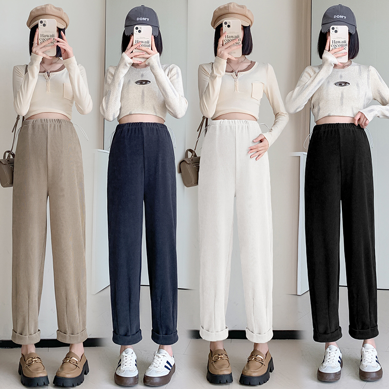 孕妇装春秋新款休闲侧边抽绳外穿宽松萝卜裤哈伦九分直筒孕妇裤