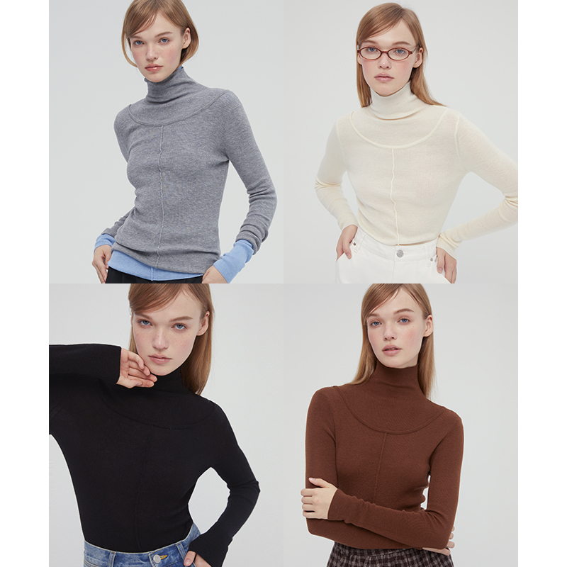 AHHH静奢风高领打底针织衫女羊毛高级感无缝修身内搭毛衣秋冬新款