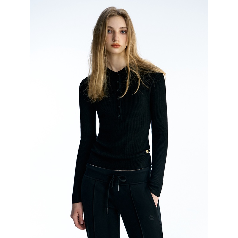 AHHH 静奢风薄款polo领针织衫女简约修身运动学院风打底衫上衣夏