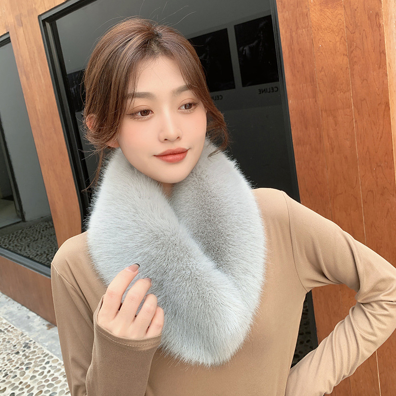 新款毛绒围巾女仿皮草围脖冬季保暖毛领子加厚纯色毛护颈脖套百搭