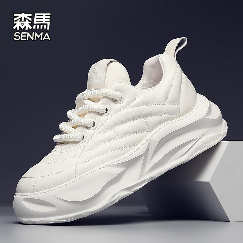 森马网红爆款男鞋秋冬季皮面运动休闲小白板鞋百搭厚底内增高老爹
