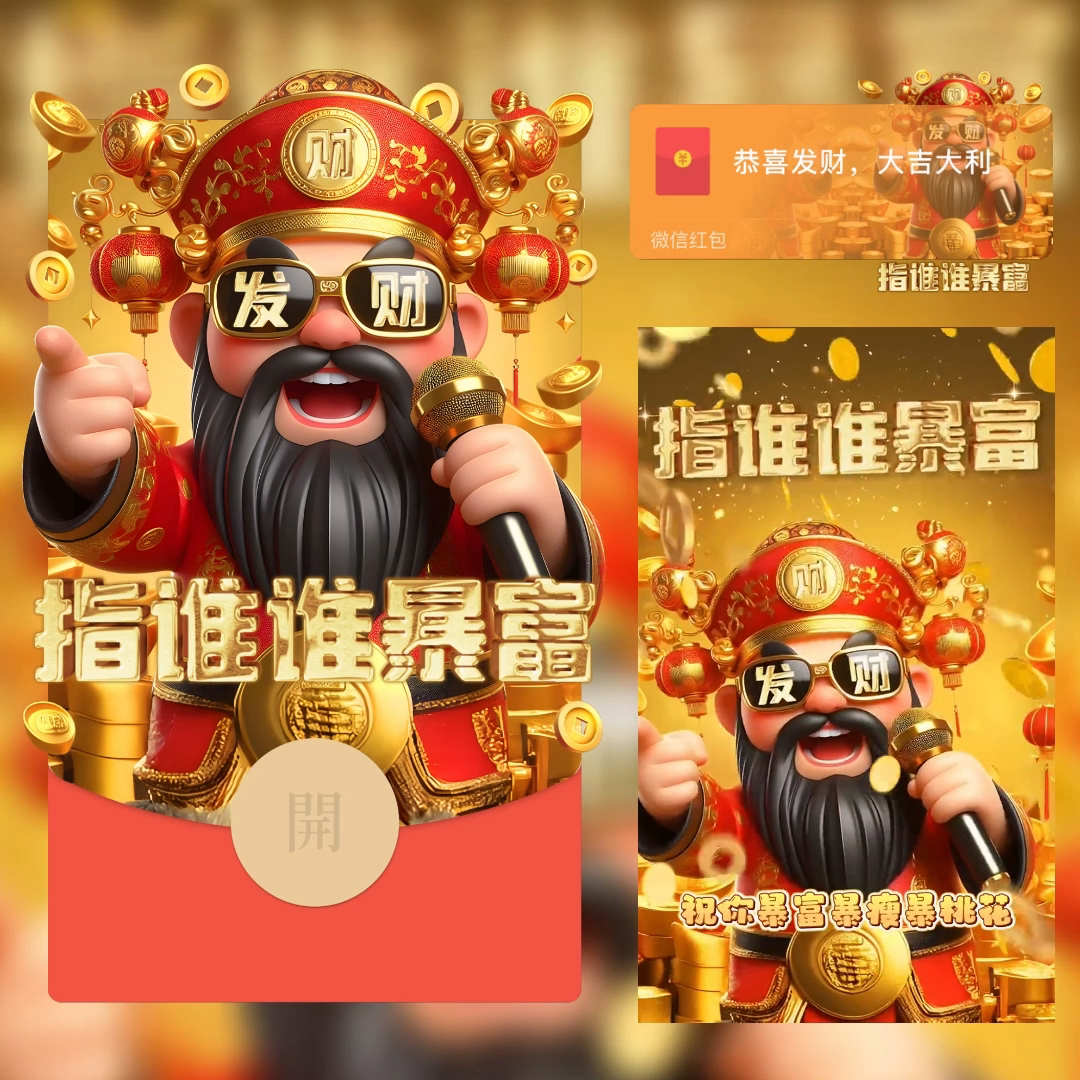 2024过新年暴富财神指谁谁发财动态音乐新款永久红包封面皮肤定制