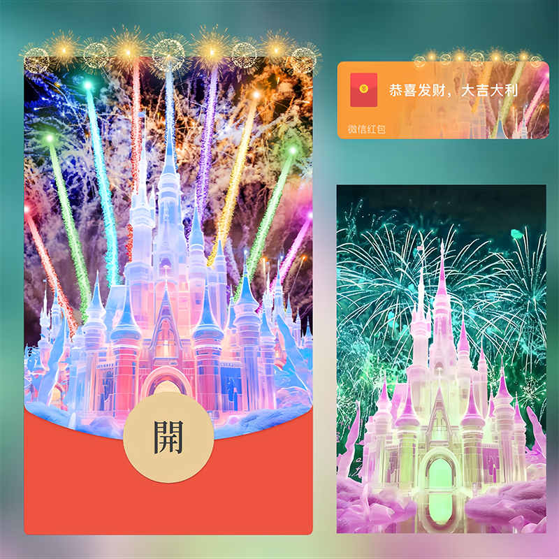 zb24跨年烟花浪漫城堡动态音乐永久红包封面新款皮肤设计定制服务