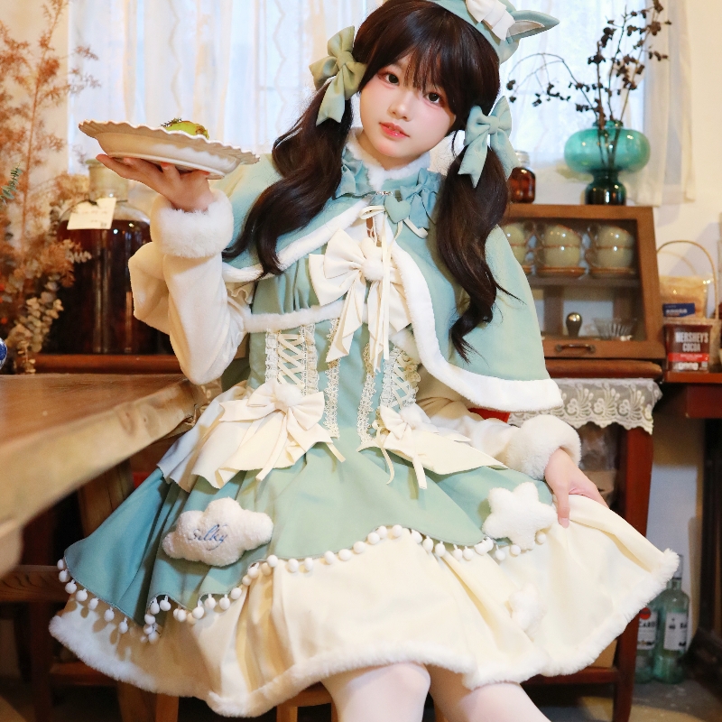 洛丽猫【现货】新款奶桃芙芙lolita 萝莉连衣裙冬季华丽少女