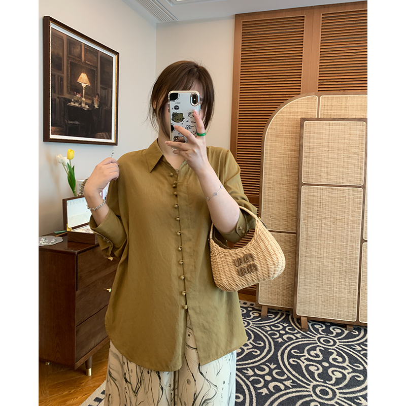 【宠粉回馈】马西西微胖mm排扣翻领防晒衬衫女宽松风衬衣显瘦上衣