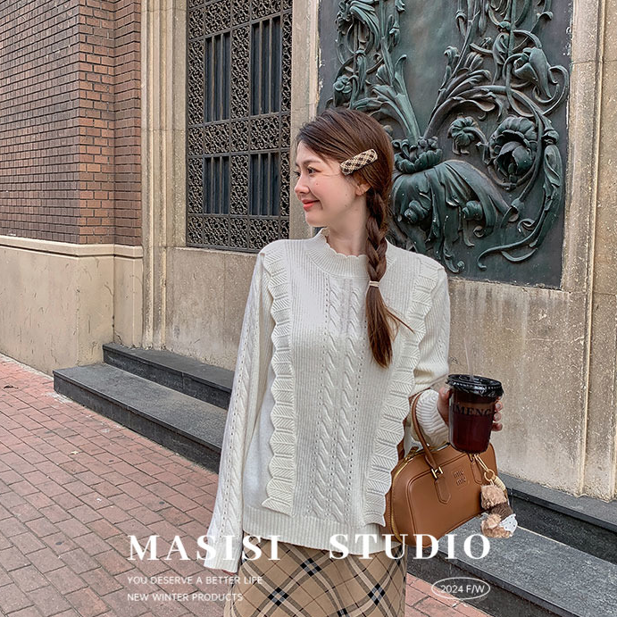 【宠粉回馈】马西西大码木耳边羊毛半高领针织长袖女冬显瘦打底衫