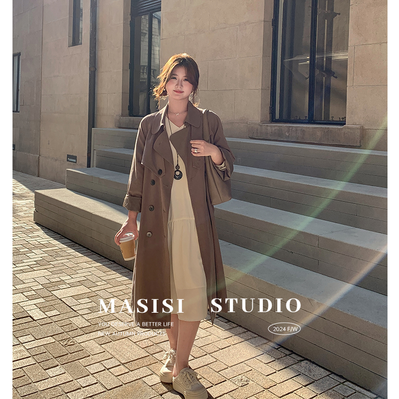 【宠粉回馈】马西西微胖大码女秋季胖mm高垂感莱赛尔中长款风衣