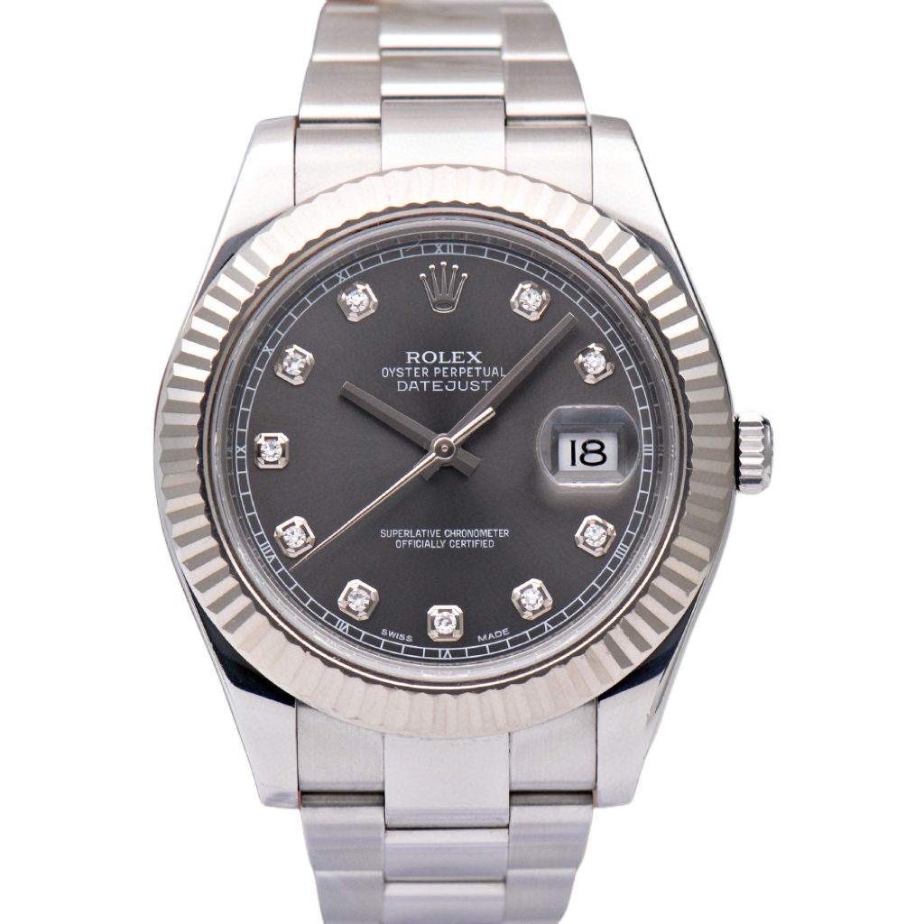 99新 Rolex/劳力士 日志型116334间白金水泥灰自动机械男表41mm