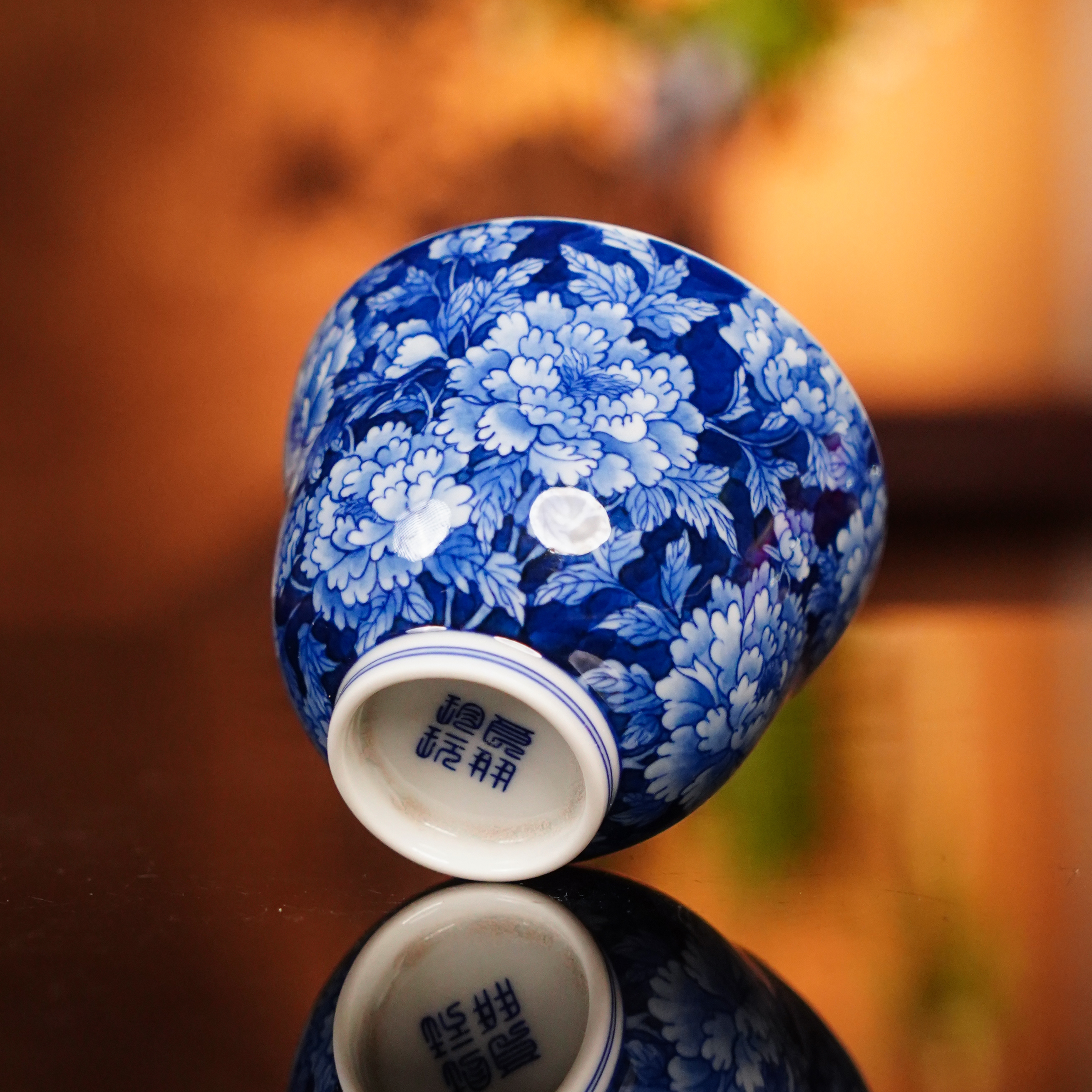 良朋  牡丹花折口杯  茶具茶杯纯手绘陶瓷手工LP8403