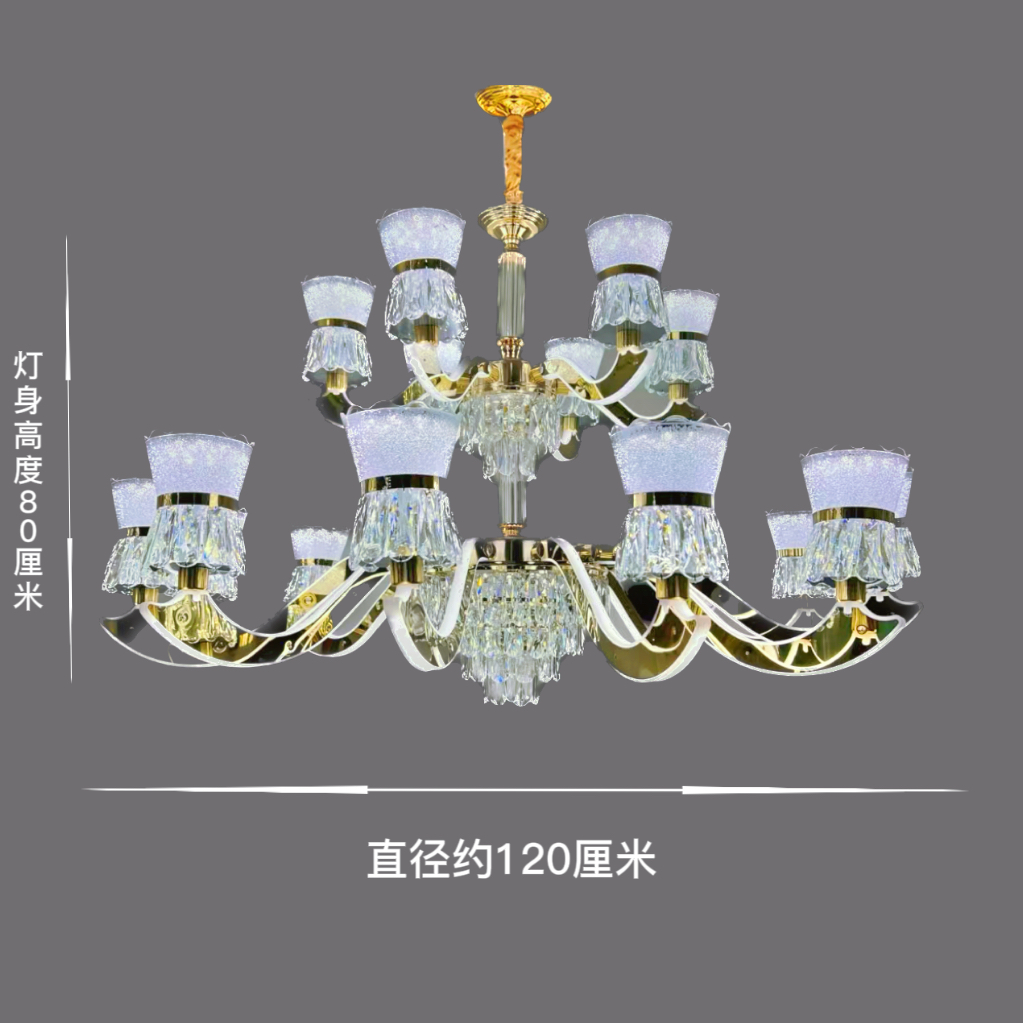 新款双层光源水晶大厅吊灯现代简约轻奢别墅吊灯高档别墅客厅吊灯