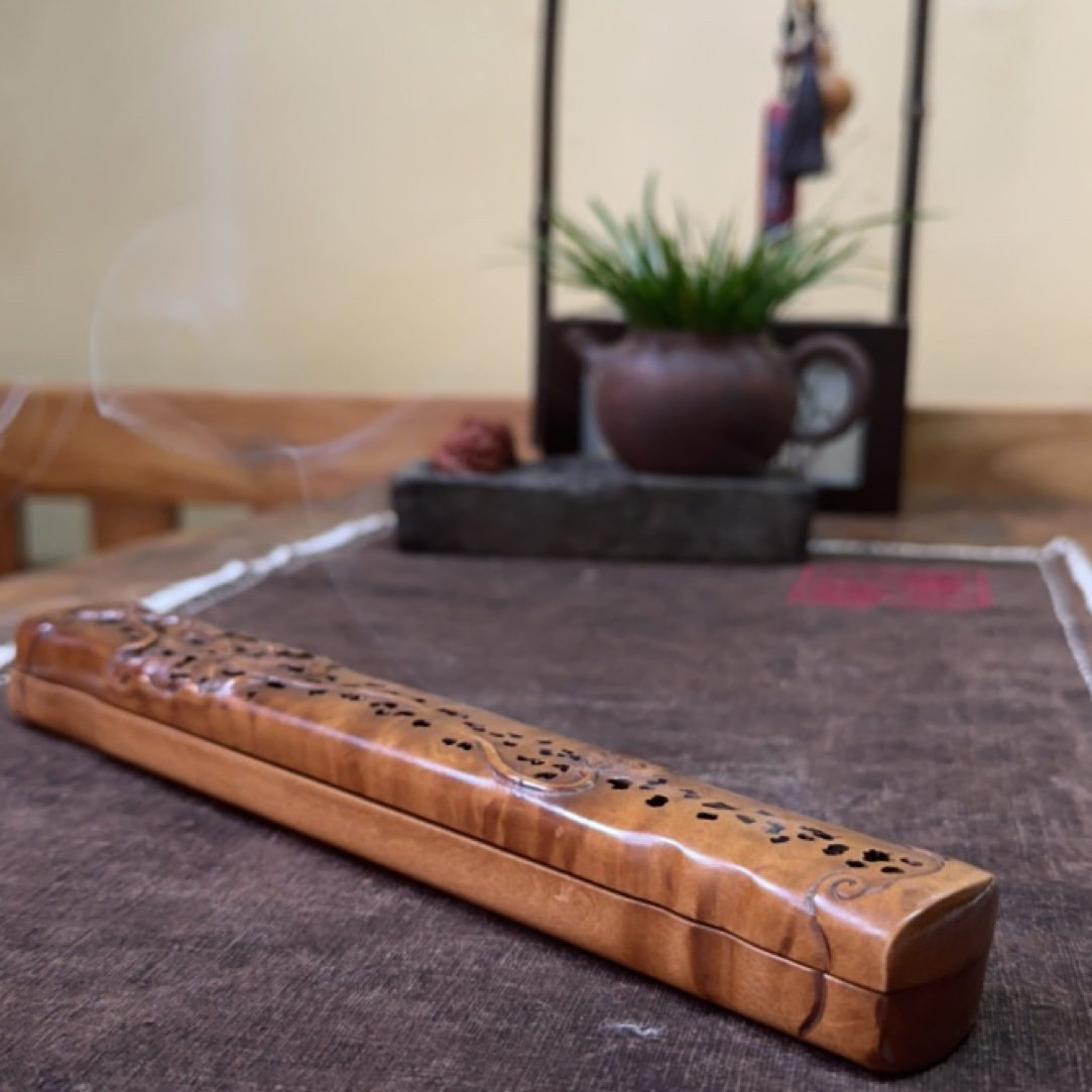 【晴安茶集】黄杨木线香盒中式家用点香神器