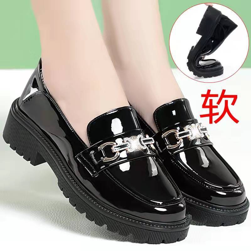 大东姚正品亮皮乐福鞋女软底软面单鞋2024休闲女鞋厚底漆皮豆豆鞋