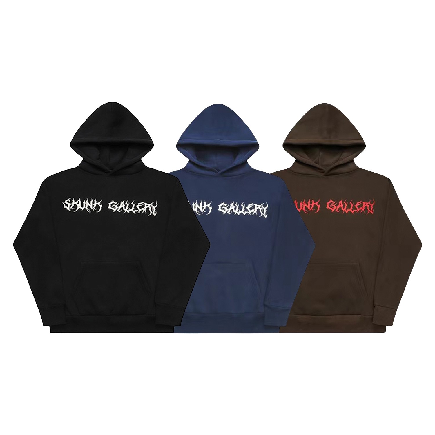 SKUNK GALLERY美式情侣字母Logo加绒连帽卫衣男女同款街头潮流