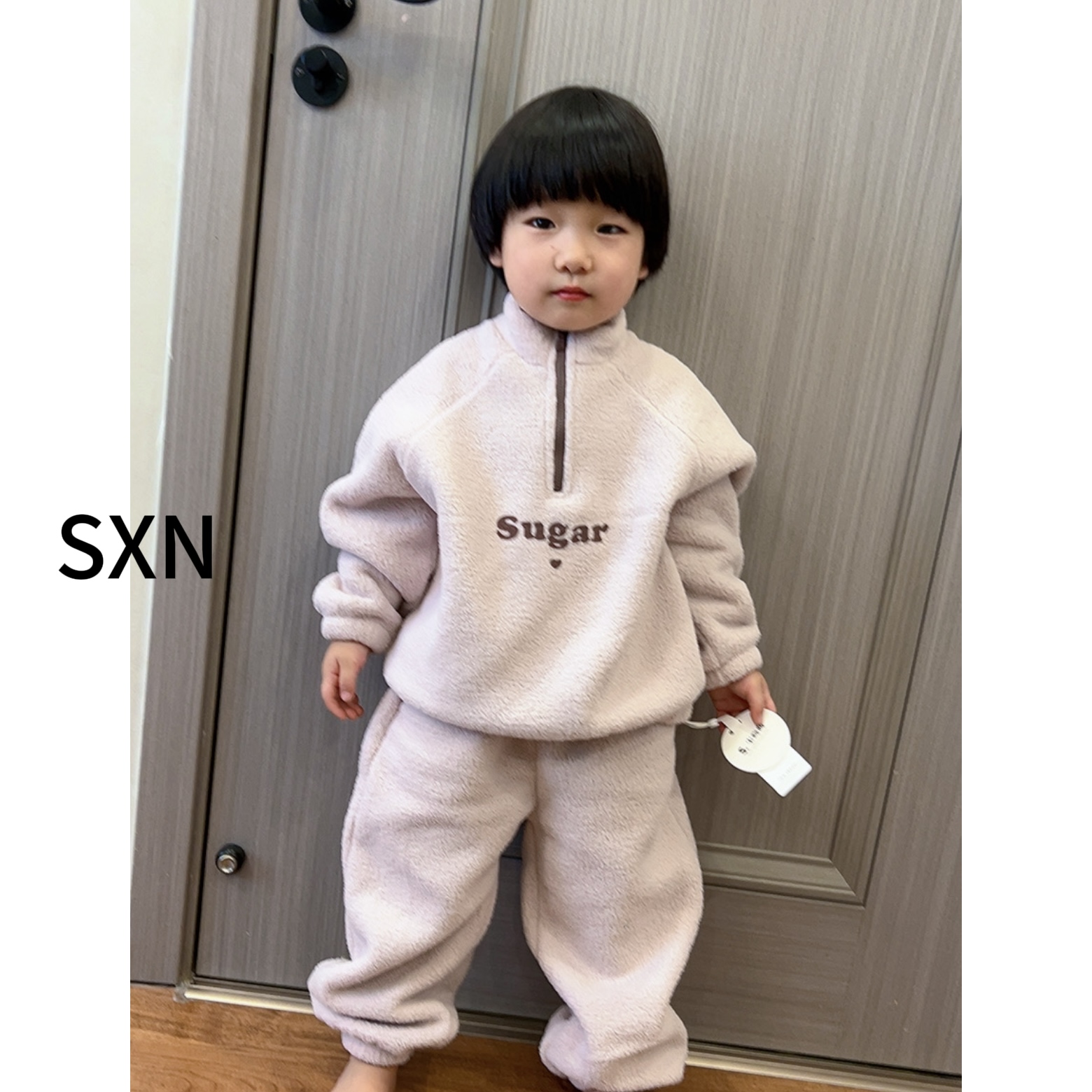 【宋晓暖】韩系男女童半拉链软软套装秋冬款双面绒卫衣NJ-5605