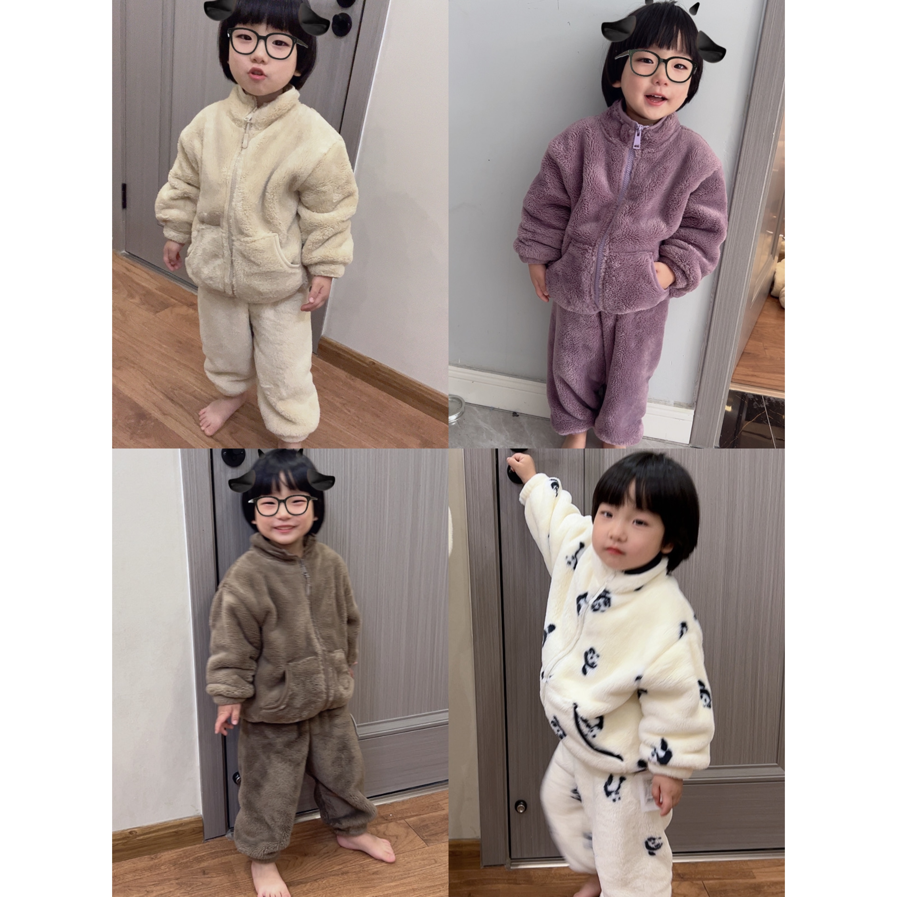 【宋晓暖】熊猫宝宝法兰绒儿童套装秋冬韩系撸猫感软绵绵NJ-24102