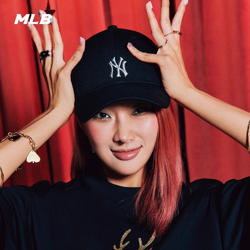 MLB男女情侣硬顶棒球帽NY黑色可调节时尚休闲秋冬新款3ACPDR14N