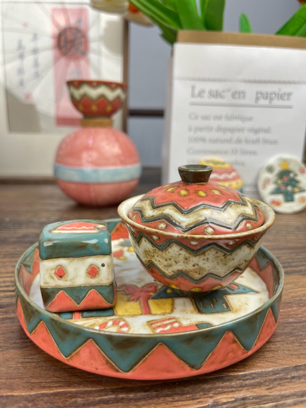 手绘陶瓷釉绘耐高温微波炉洗碗机适用盖碗