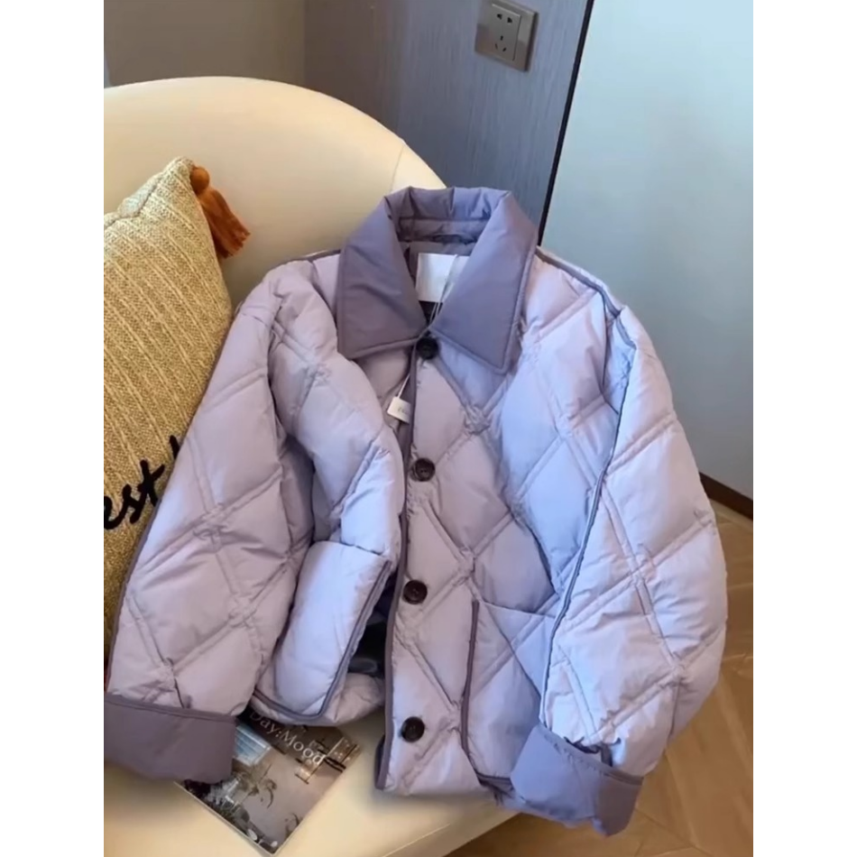 小香风高级感撞色翻领夹棉棉服外套男女秋冬时髦洋气轻薄休闲棉衣