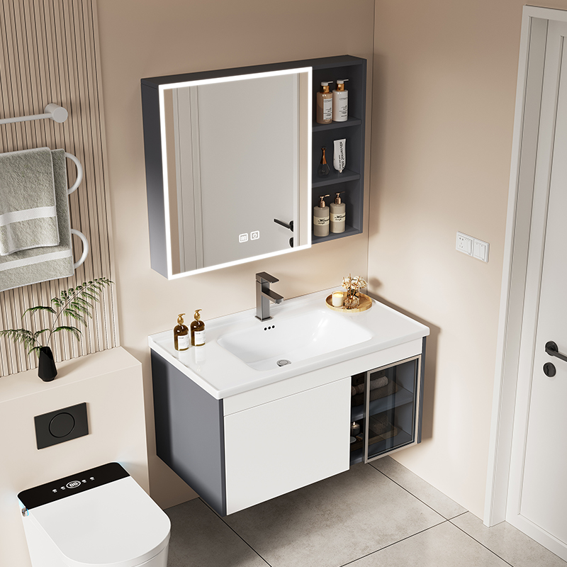 小户型40宽玻璃门卫生间陶瓷一体盆卫浴柜洗手台组合洗漱台洗脸盆