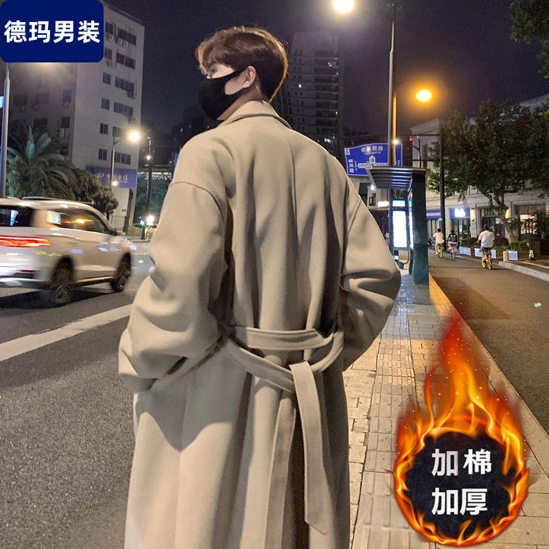 毛呢大衣男士秋季冬款加长版过膝潮牌宽松风衣中长款港风潮流