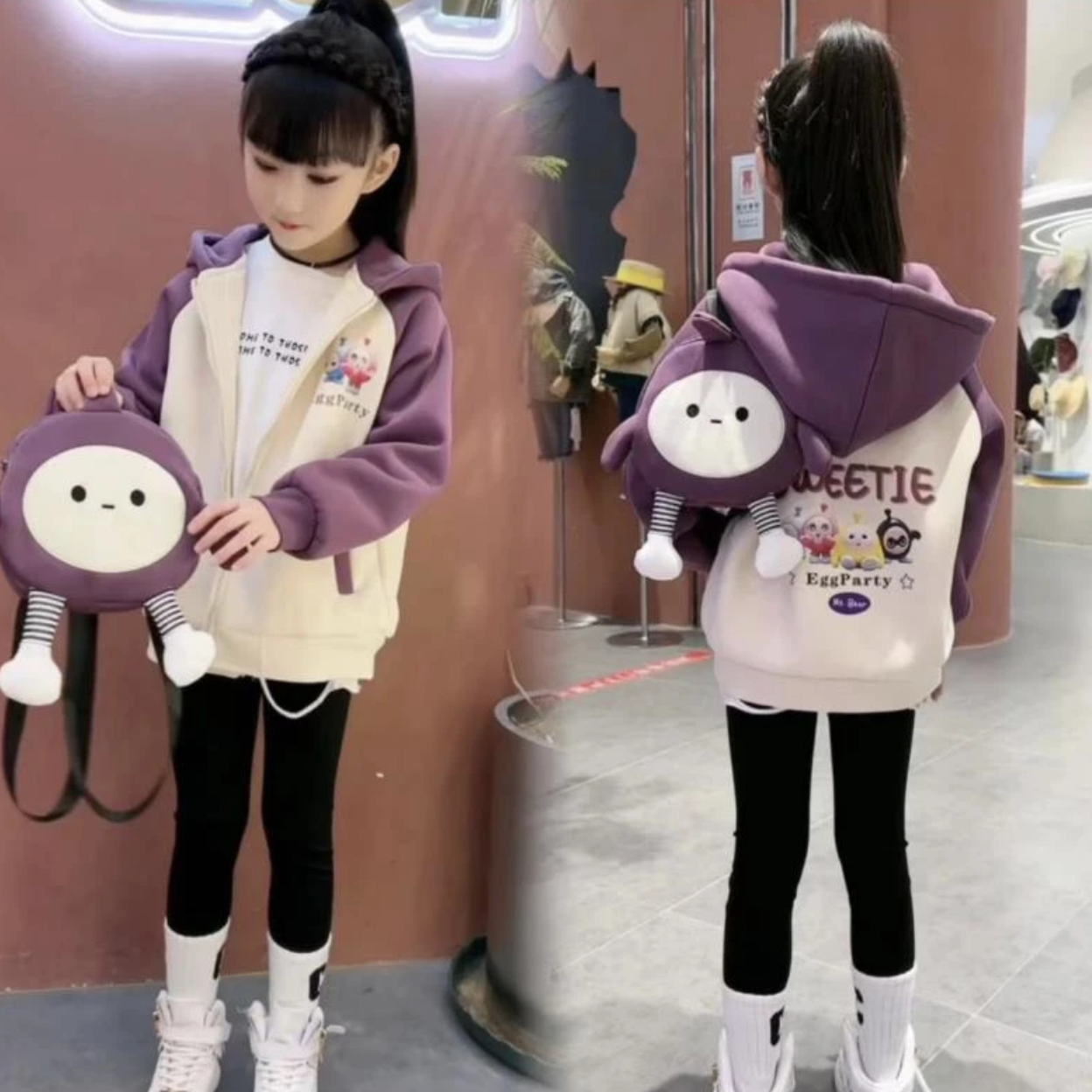 （送蛋仔包包）女童外套春秋2023新款时髦拼色女孩儿童秋装上衣外套