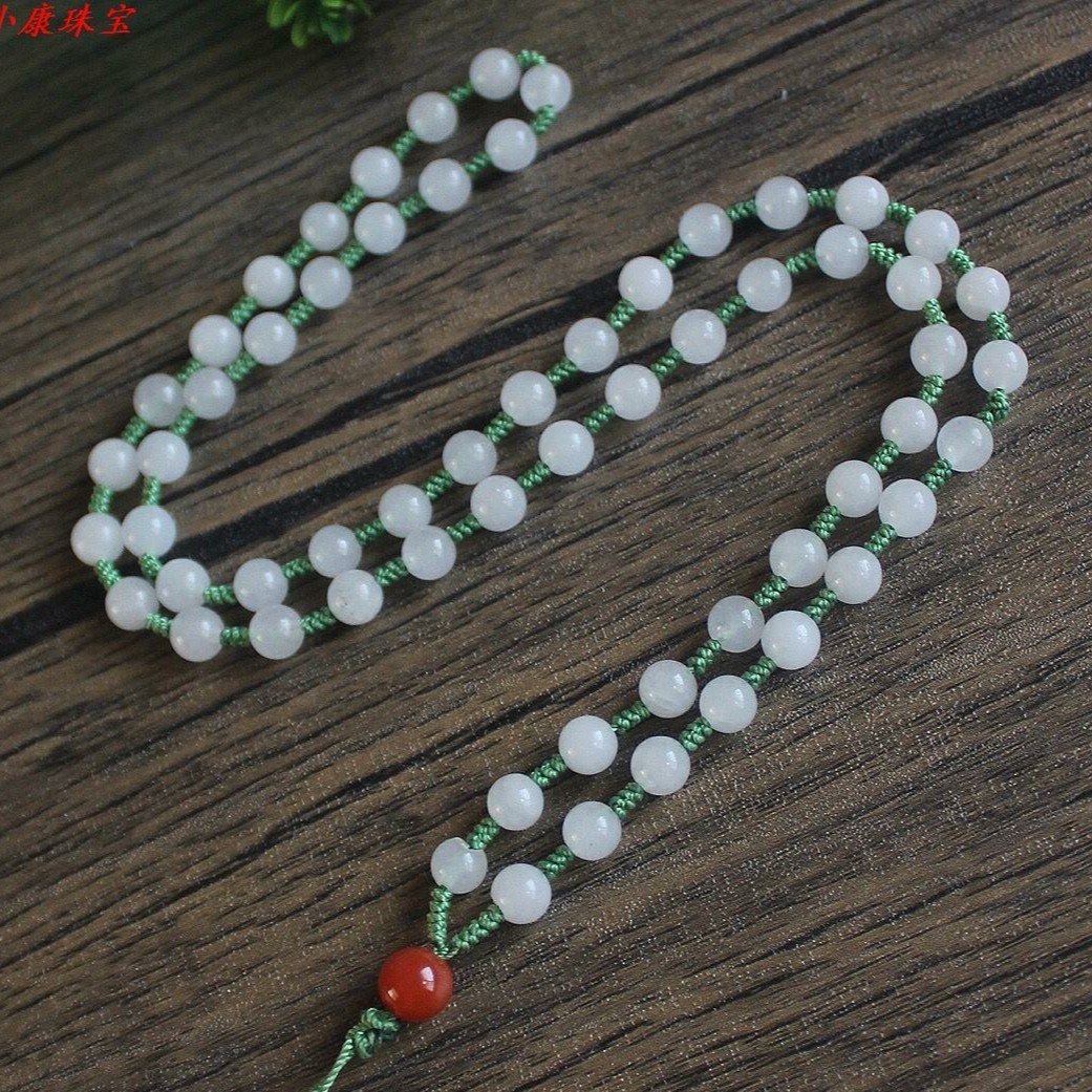 金丝玉珠链，白色挂件珠链，玉石项链佩戴