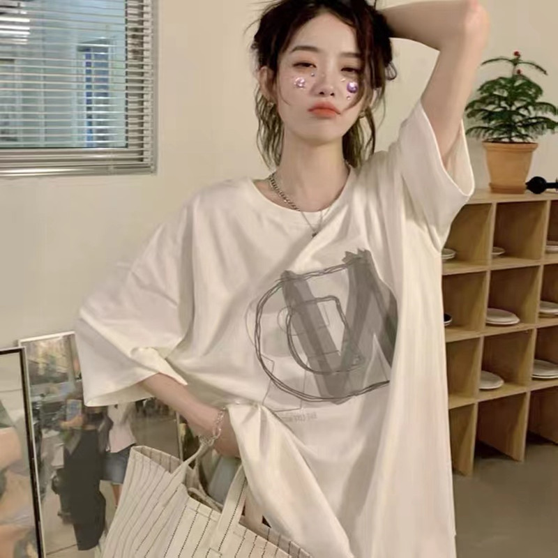 美式纯棉短袖t恤女夏季大码正肩宽松胖mm半袖设计感小众白色上衣