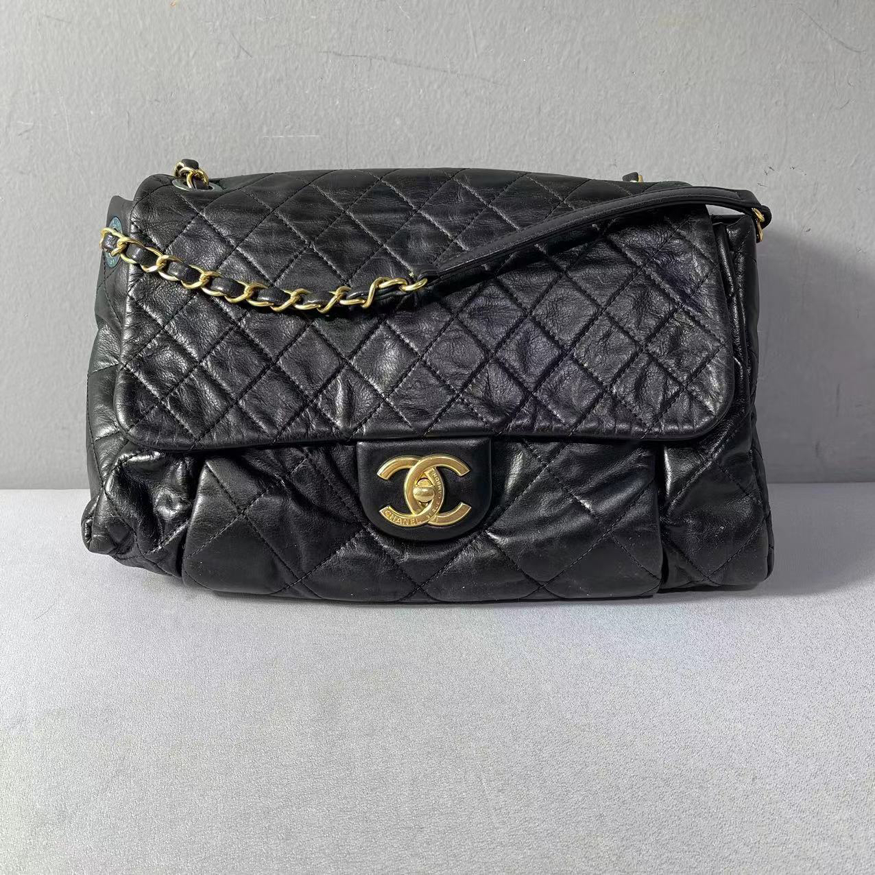 95新  捐金沉珠/CHANEL/香奈儿黑色机场单肩包