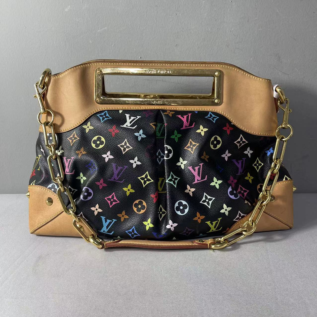 95新  捐金沉珠/路易威登/LV/黑三彩大号朱迪单肩包