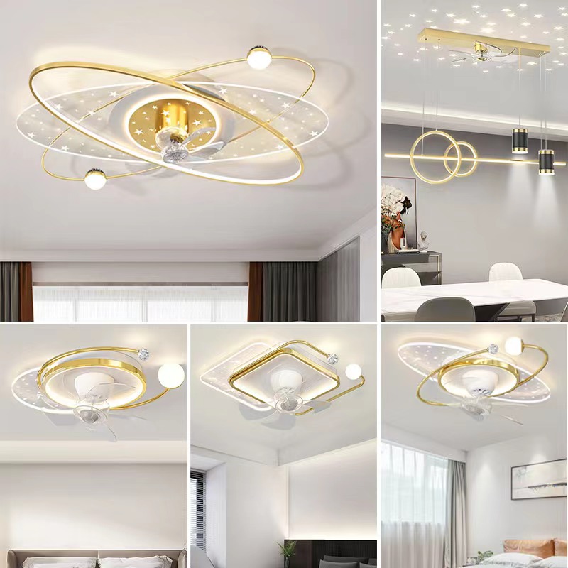 现代简约大气 360度摇头客厅大厅风扇灯风扇灯吊扇一体灯亚克力