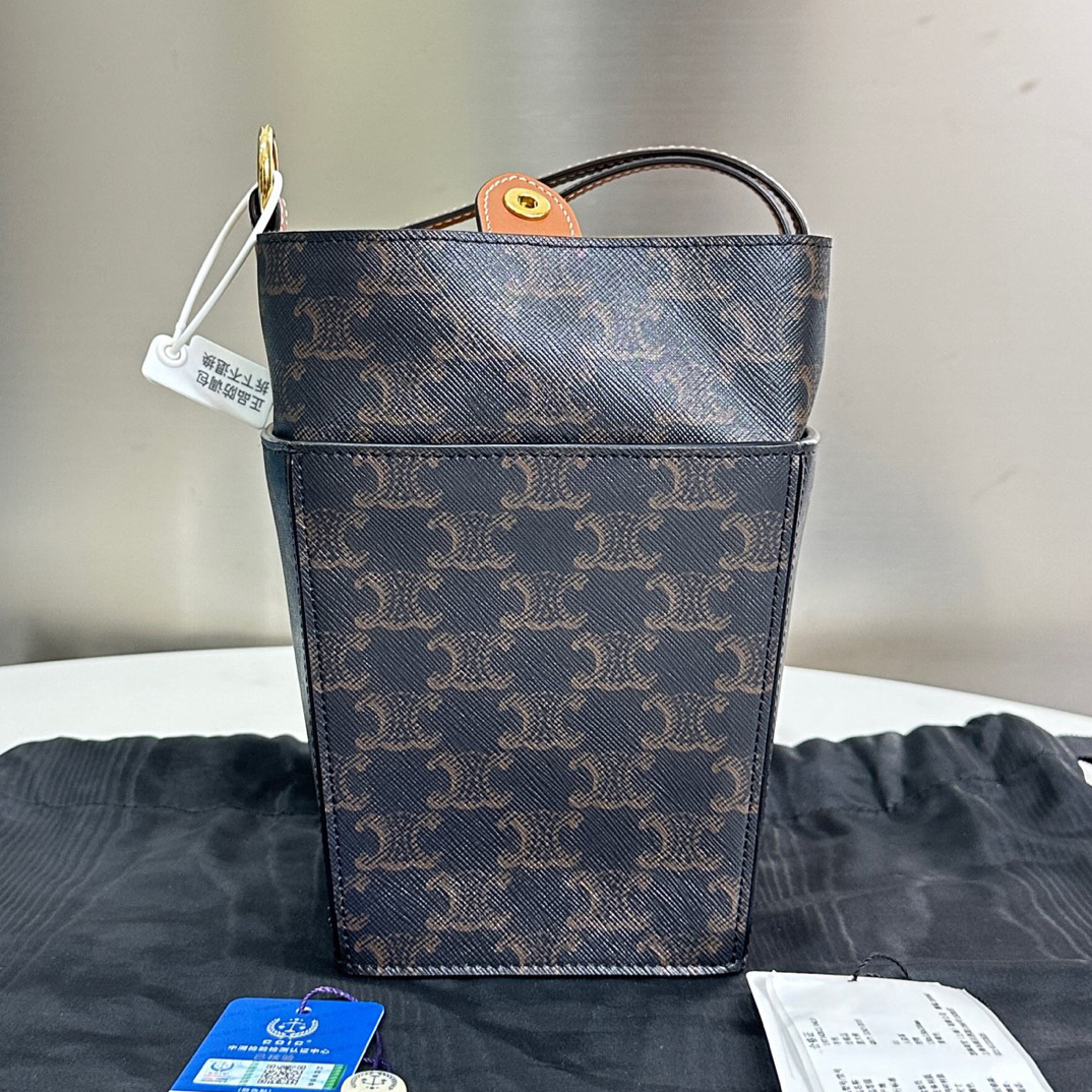 99新 Celine/思琳 凯旋门老花满印牛皮革包边爆米花盒 8561943