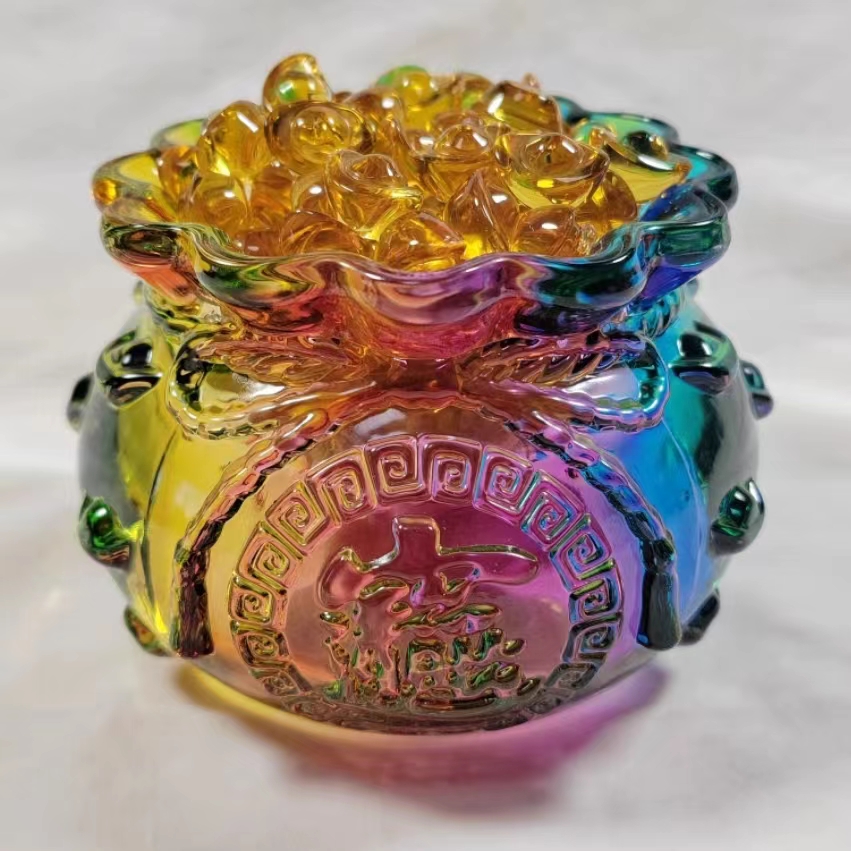 琉璃水晶招财进宝盆手工家用创意大号彩色摆设
