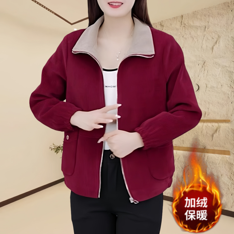 2023秋冬季新款女士短外套加绒加厚小个子洋气爆款中老年妈妈女装