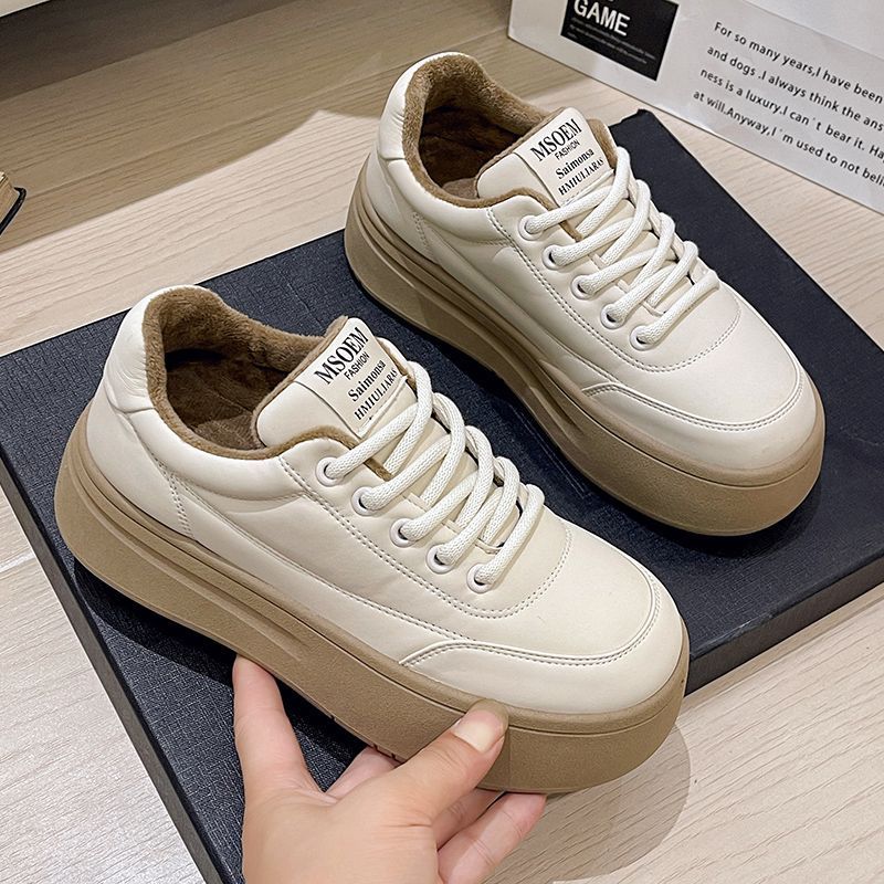 外贸撤单秋冬厚底小白鞋女秋冬季加绒鞋美拉德面包休闲板鞋二棉鞋