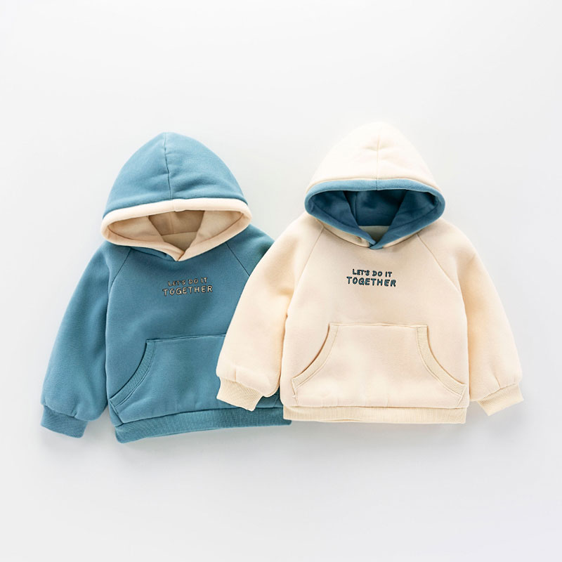 宝宝连帽加绒卫衣男女洋气1一3岁4小童保暖加厚冬装婴儿衣服2482