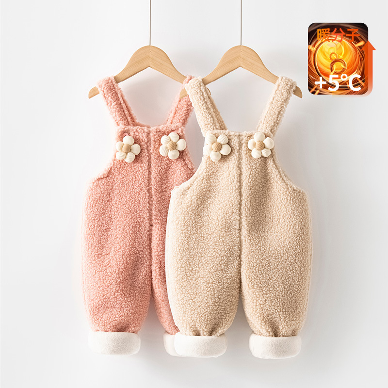 背带裤女宝宝秋冬款新款小童公主可爱加绒连体裤婴儿加厚棉裤6181