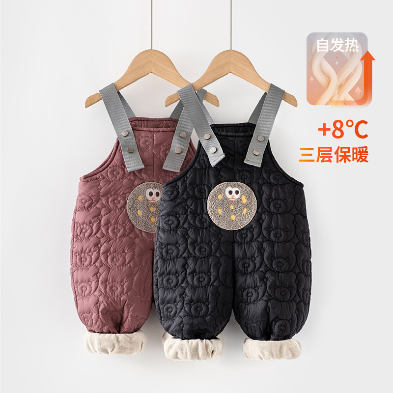 幼儿加绒背带裤秋冬棉裤新款婴儿保暖公主棉长裤宝宝裤子冬装6312