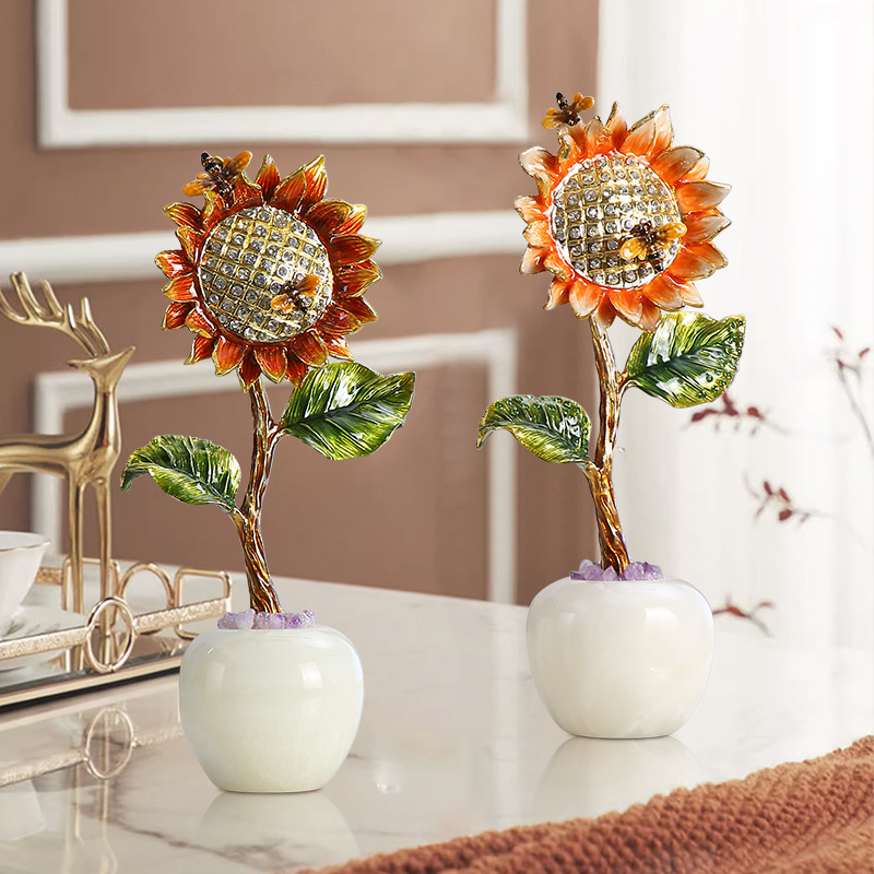 高档珐琅彩酒柜玄关书柜家居装饰摆件客厅电视柜向日葵轻奢创意