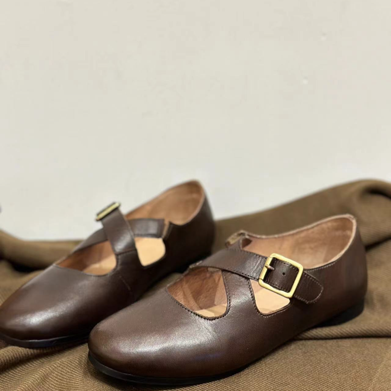 韩版玛丽珍女鞋舒适时尚百搭真皮软底复古平底浅口女士英伦风圆头