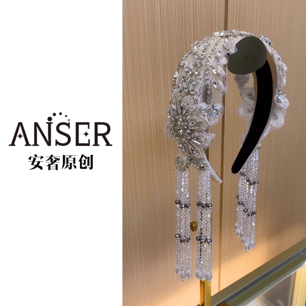原创【安奢定制】桑蚕丝发箍手工发箍流苏定制轻奢满钻造型典雅气质