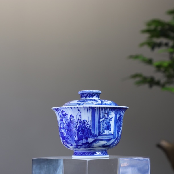 艺家仁三顾茅庐盖碗纯手工陶瓷中式全手工瓷盖碗