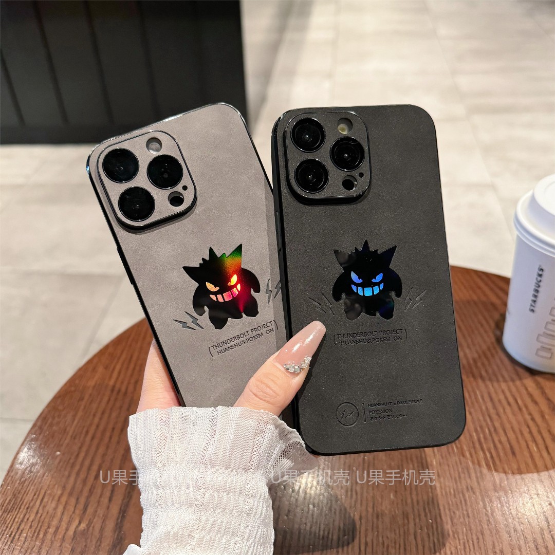自带镜头膜耿鬼苹果17promax16手机壳翻毛皮镭射卡通iPhone15新款
