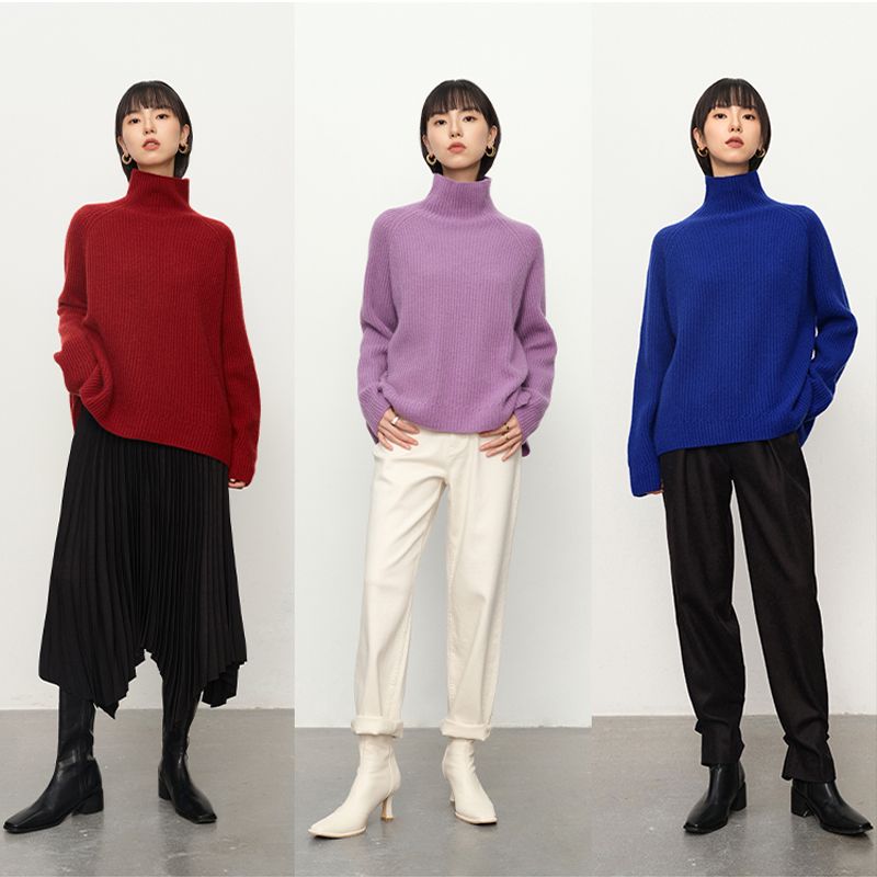 JOYK镇店纯羊绒衫女100%山羊绒毛衣加厚宽松高领羊绒衫女18030